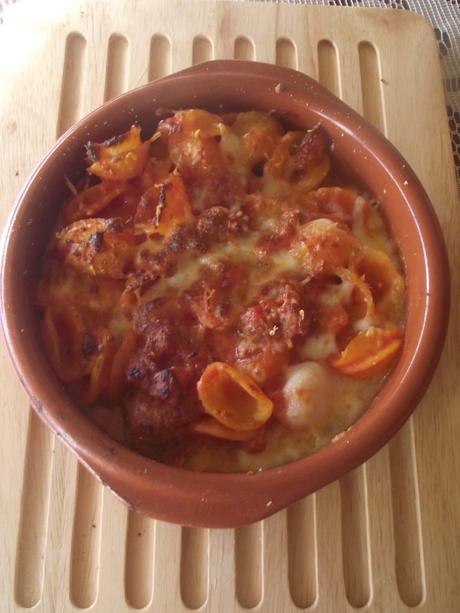 Orecchiette al tegamino,sformato di salsiccia e scamorza e la Dimezzata