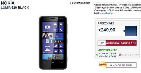 Nokia Lumia 620 al prezzo di 249 € da Unieuro dal 22 Febbraio