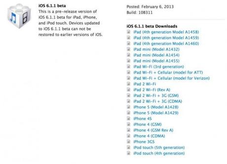 iOS 6.1.1: disponibile la prima beta per gli sviluppatori