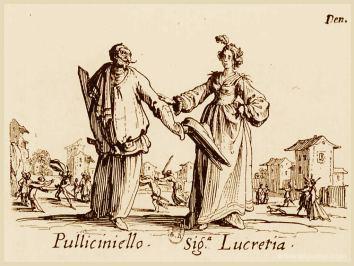 Carnevale: tra tradizioni popolari e gastronomia Pulcinella e Lucrezia in una incisione di Callot