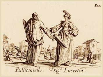 Pulcinella e Lucrezia in una incisione di Callot