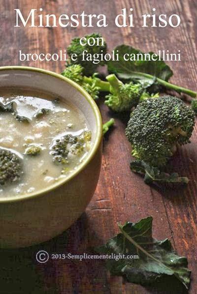 Minestra light di riso con broccoli e fagioli cannellini