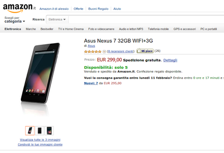 Asus Nexus 7 32GB WIFI+3G in offerta su Amazon.it