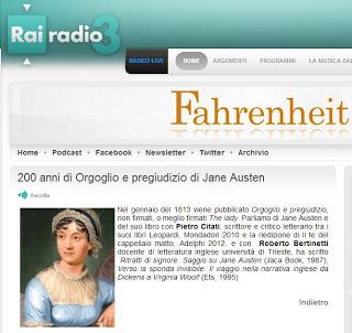 Jane Austen la sovversiva, tra il Messaggero e Radio Tre