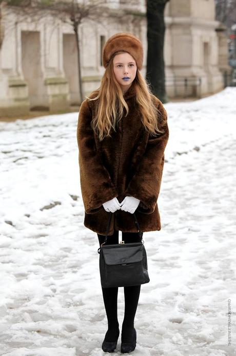 In the Street...Marie in Vintage Fur with a touch of Violet, Paris