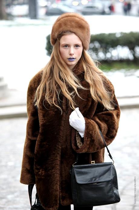 In the Street...Marie in Vintage Fur with a touch of Violet, Paris