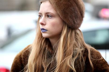 In the Street...Marie in Vintage Fur with a touch of Violet, Paris