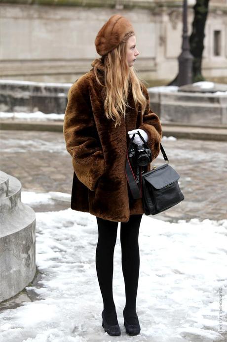 In the Street...Marie in Vintage Fur with a touch of Violet, Paris