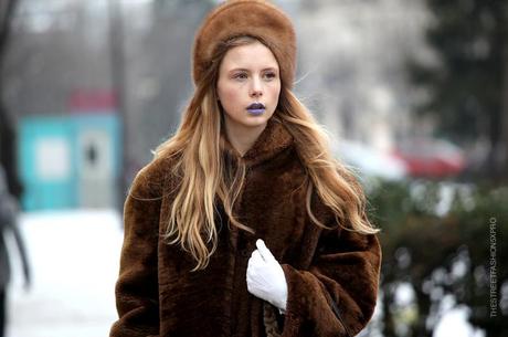 In the Street...Marie in Vintage Fur with a touch of Violet, Paris