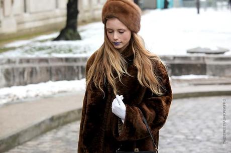 In the Street...Marie in Vintage Fur with a touch of Violet, Paris