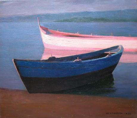 Barche (a Bocca di Magra),1952,olio su tela,cm 60x70