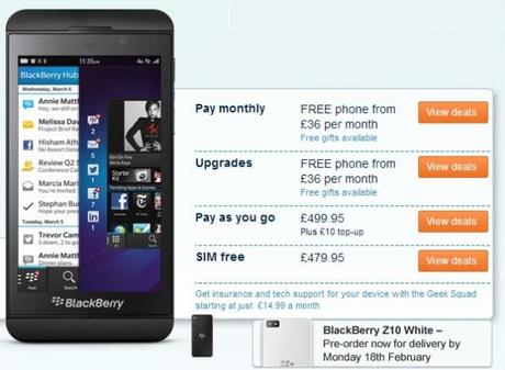 BlackBerry Z10 disponibile nel Regno Unito in versione SIM FREE