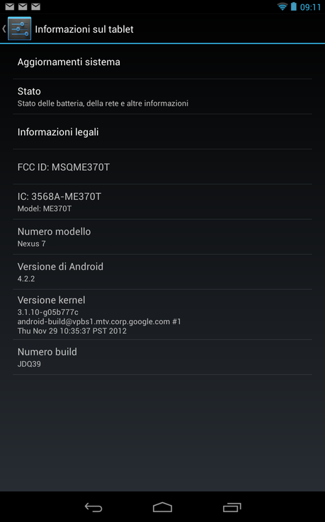 abdroid 4.2.2. aggiornamento nexus 7 disponibile online