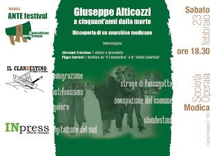 “Giuseppe Alticozzi a cinquant'anni dalla morte”, Pippo Gurrieri e Giovanni Criscione ricordano l'anarchico scomparso