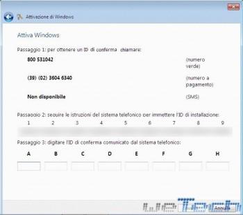 Windows 8 - Schermata per l'attivazione telefonica