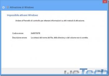 Windows 8 - Errore in fase di attivazione