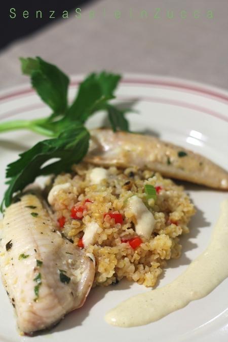 Filetti di gallinella, burgul e salsa alle mandorle e scalogno