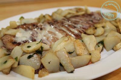 tagliata con crema di gorgonzola e topinambur