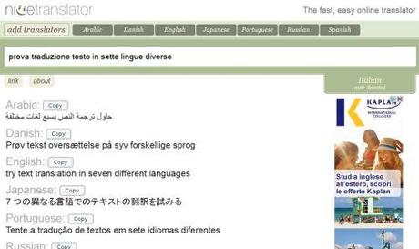 Nice Translator - traduci online qualsiasi testo fino a sette lingue contemporaneamente