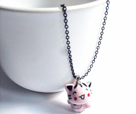 Collana con Gattino rosa di ceramica