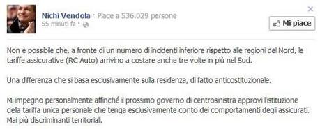 I miracoli della campagna elettorale: anche Vendola s'accorge della discriminazione RC auto