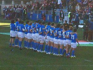 English: Italy lineup before the anthems durin...