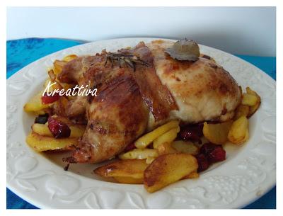 Pollo ripieno allo zenzero con patate al forno con peperoni