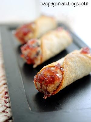 Cannoli con aringa, pecorino, uvetta e gelatina di dolcetto