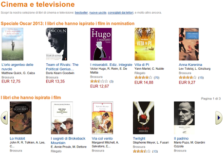 Amazon Libri, cinema e televisione: i libri che hanno ispirato i film vincitori degli Oscar 2013