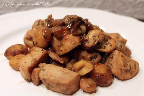 Pollo con castagne, funghi porcini e salsa di soia