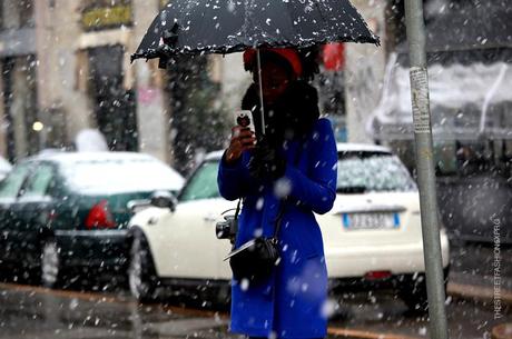 In the Street...Outside Dolce & Gabbana under the snow, Milan FW