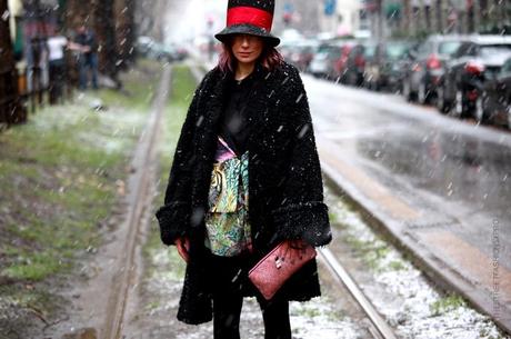 In the Street...Outside Dolce & Gabbana under the snow, Milan FW