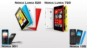 Nokia Lumia 520, Lumia 720, 105 e 301