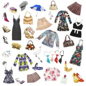 Lady's clothes and accessories on a white background