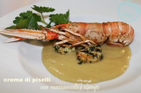 crema di piselli con mazzancolle e scampi