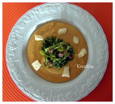 Polenta con funghi, broccoli e asiago