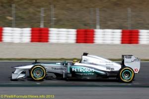 Mercedes F1 car on P zero yellow soft tyres - on track