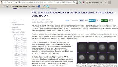 Sul sito della marina militare USA leggiamo di nubi di plasma create con il sistema antennistico HAARP