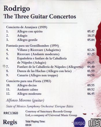 Recensione di Rodrigo The Three Guitar Concertos, Regis, 1994