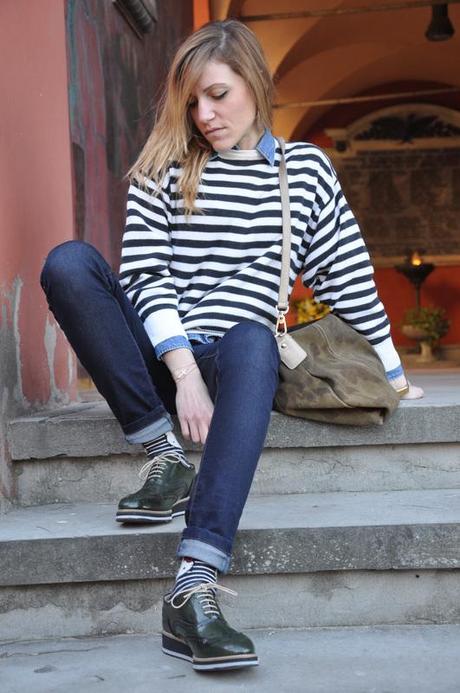 Stripes and Green Shoes - Outfit post