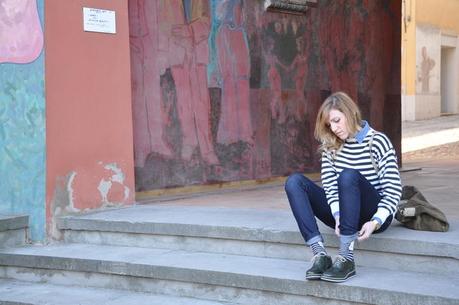 Stripes and Green Shoes - Outfit post