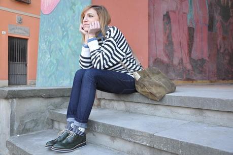Stripes and Green Shoes - Outfit post