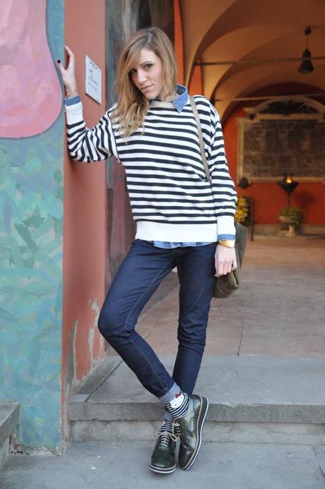 Stripes and Green Shoes - Outfit post