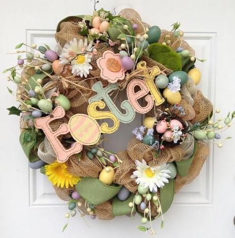 Deco Mesh Easter Burlap Wreath by ViennaSparkleWreaths on Etsy,