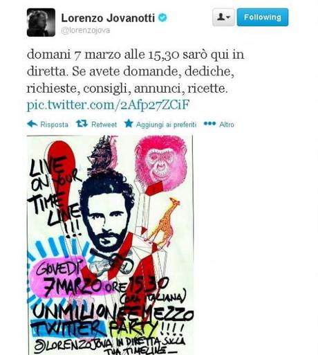 themusik jovanotti twitter party festa fans 1 5 milioni followers1 Jovanotti organizza un Twitter party per i suoi 1,5 milioni di follower