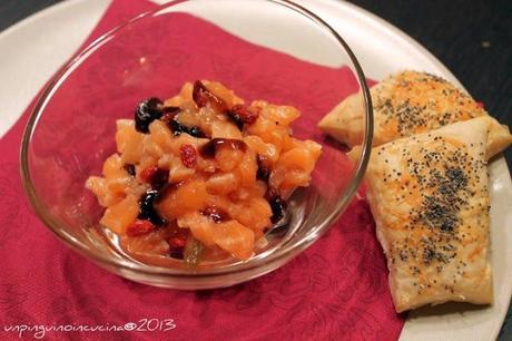 Tartare di salmone con bacche Goji e gelatina al balsamico