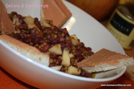 Lenticchie fagioli adzuki mele Jonagold mousse foie gras 