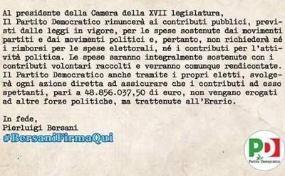La lettera che Bersani dovrebbe firmare secondo Grillo