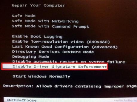 disable driver signature enforcement