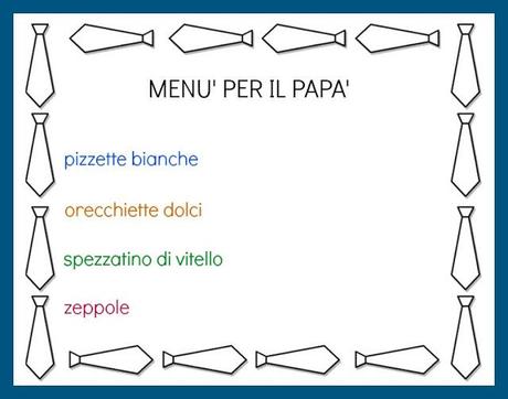 MENU' PER LA FESTA DEL  PAPA'